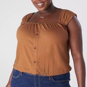 Lane Bryant Brown Square-Neck Gauze Tank Top 22/24 EUC